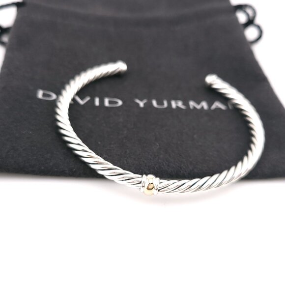 DAVID YURMAN Sterling Silver & 14k Gold Cable 4mm Flex Station 7 Inch Bracelet - Picture 1 of 13